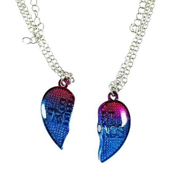 Edgy New Wave vibes in our Best Friends Necklace. Ombre Pink to Blue - Picture 3 of 4